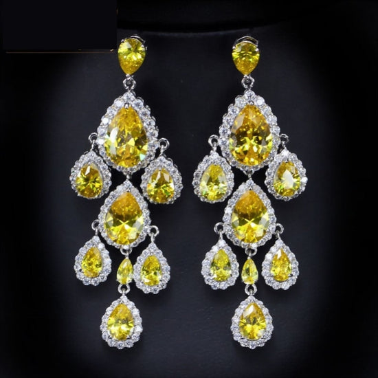 Long Chandelier Cubic Zirconia Water Drop Crystal Fashion Earrings - TulleLux Bridal Crowns &  Accessories 