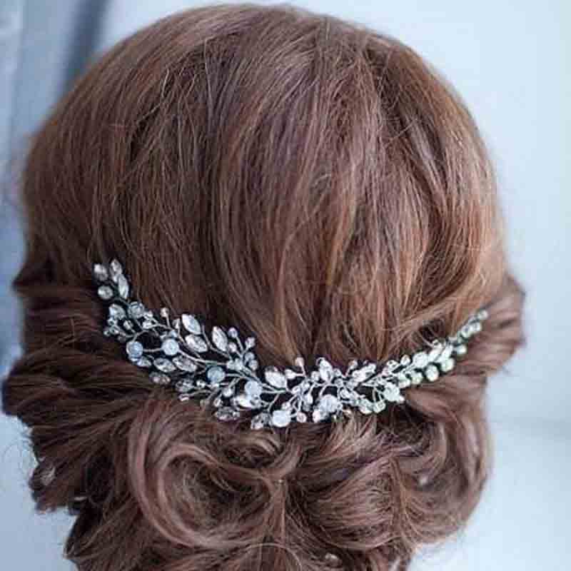 Load image into Gallery viewer, Leaves Silver bridal hair accessories Crystal Hair Wedding Accessories - TulleLux Bridal Crowns &amp;amp;  Accessories 
