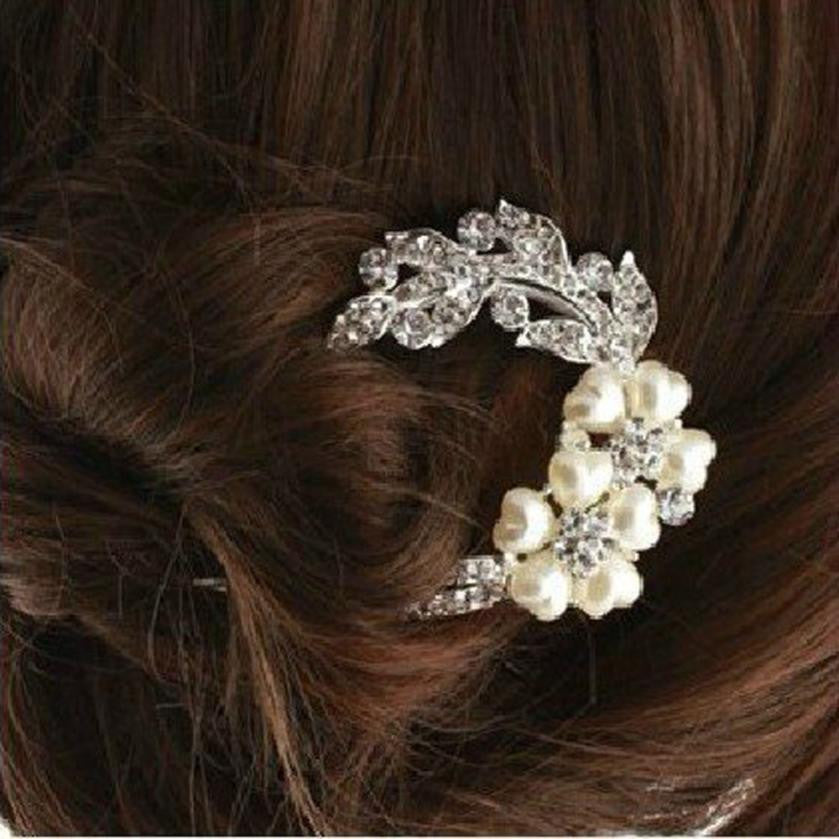 SUSENSTONE Bridal Wedding Rhinestones Crystals Pearl Hairpin Hair Clip Jewelry Flower - TulleLux Bridal Crowns &  Accessories 