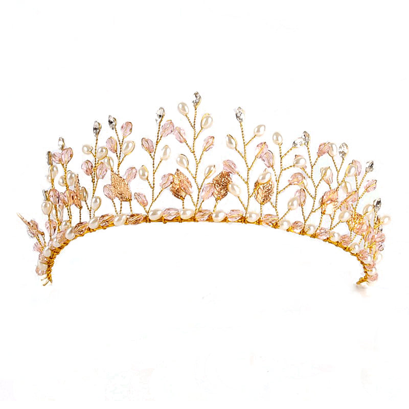 Crystal Pearl Wedding Tiara Crown Rhinestone Bridal Hair Accessories Gold Hairband - TulleLux Bridal Crowns &  Accessories 