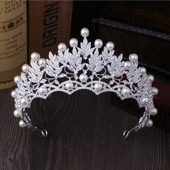 Load image into Gallery viewer, Crystal Pearl  Rhinestone Tiara Brides Hairband Silver Plated Hair Jewelry Princess Crown Fashion Wedding Hair Accessories - TulleLux Bridal Crowns &amp;amp;  Accessories 
