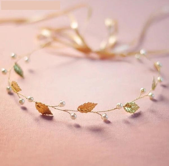 Load image into Gallery viewer, Leaf Hair Jewelry Pearl Tiara Headband Fashion Crown Bridal Wedding Accessory - TulleLux Bridal Crowns &amp;amp;  Accessories 
