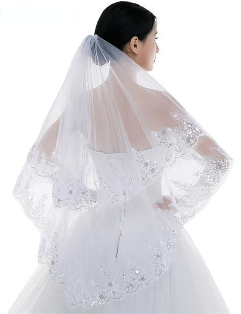 Load image into Gallery viewer, Sparkling Crystal Lace Edge Tulle Bridal Veil with Comb - TulleLux Bridal Crowns &amp;amp;  Accessories 
