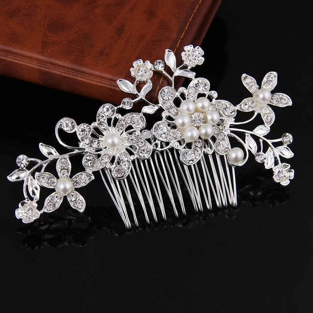 Wedding Hair Accessories Clips Romantic Crystal Pearl Flower Hair Pin Rhinestone Tiara Bridal Crown Hair Pins Bride Hair Jewelry - TulleLux Bridal Crowns &  Accessories 