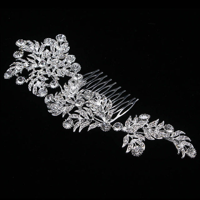 Load image into Gallery viewer, Large Leaf Crystal Bridal Wedding Hair Comb - TulleLux Bridal Crowns &amp;amp;  Accessories 
