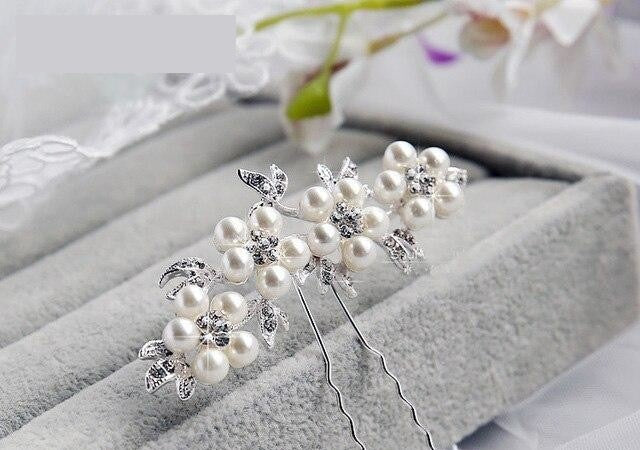 Load image into Gallery viewer, 1 Piece Bridal Wedding Imitated Pearl Crystal Flower Hair Pin Elegant Headpiece Hair Accessories - TulleLux Bridal Crowns &amp;amp;  Accessories 
