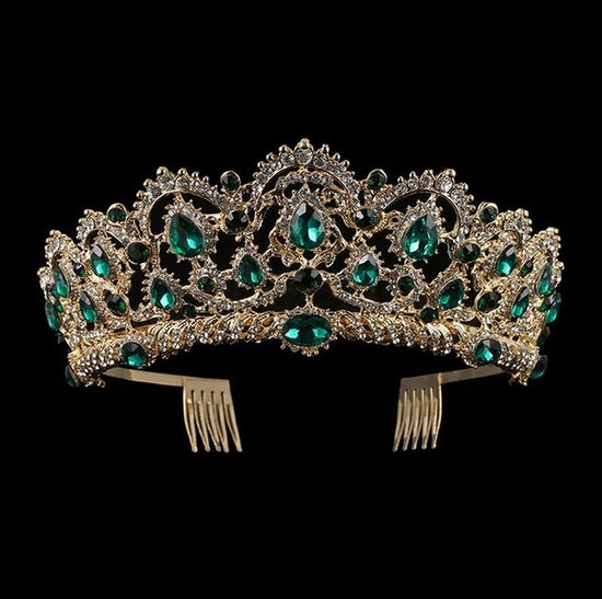European Crystal Tiaras Vintage Gold Rhinestone Pageant Crowns With Comb Baroque Wedding Hair Accessories - TulleLux Bridal Crowns &  Accessories 