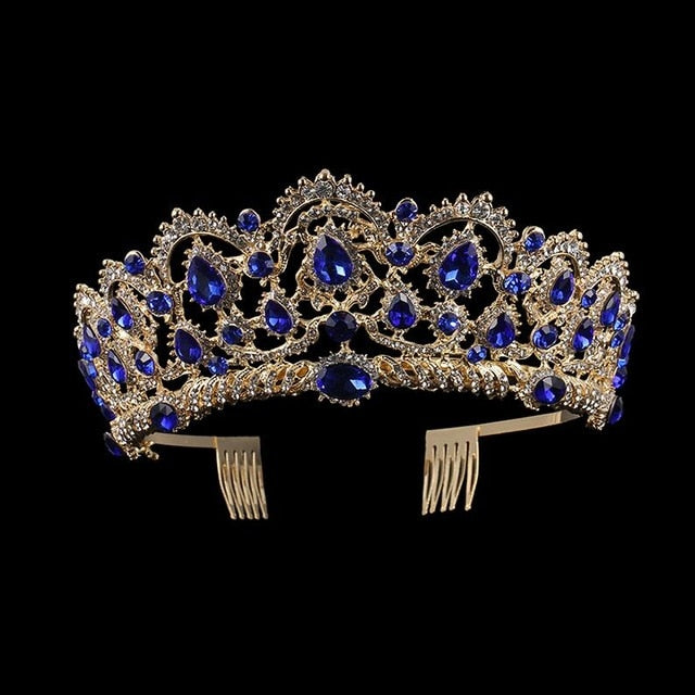 European Crystal Tiaras Vintage Gold Rhinestone Pageant Crowns With Comb Baroque Wedding Hair Accessories - TulleLux Bridal Crowns &  Accessories 