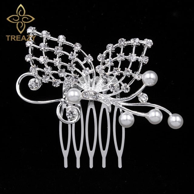 Pearl Crystal Wedding Hair Floral Bridal Hair Combs Accessories - TulleLux Bridal Crowns &  Accessories 