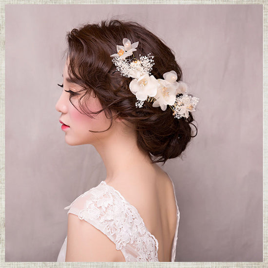 Romantic Wedding Hair Accessories  Flowers Hair Comb With Crystal Hairpins Set - TulleLux Bridal Crowns &  Accessories 