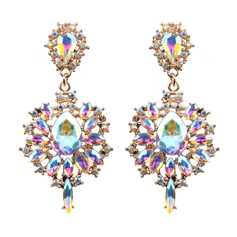 Colorful Flower  Luxury Starburst Pendant Crystal Gem Statement Earrings - TulleLux Bridal Crowns &  Accessories 