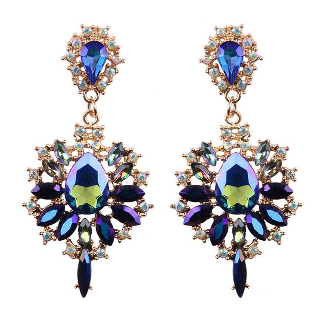 Colorful Flower  Luxury Starburst Pendant Crystal Gem Statement Earrings - TulleLux Bridal Crowns &  Accessories 