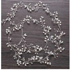 Load image into Gallery viewer, Long Bridal Wedding Hair Vine Crown Jewelry Simulated Pearl Crystal Flower Rhinestone Tiaras Hair Crown Accessory - TulleLux Bridal Crowns &amp;amp;  Accessories 
