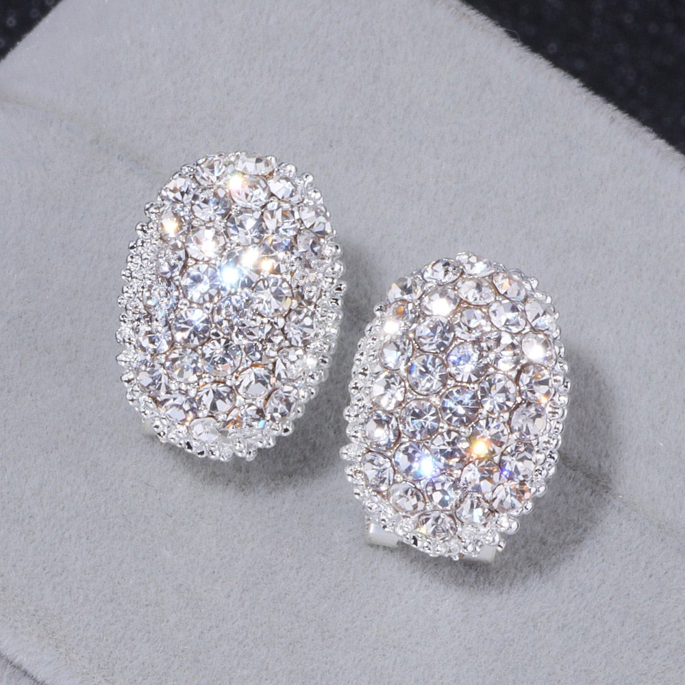 Classic Design Romantic Jewelry Silver Color AAA Cubic Zirconia Stone Stud Earrings Elegant Wedding Jewelry - TulleLux Bridal Crowns &  Accessories 