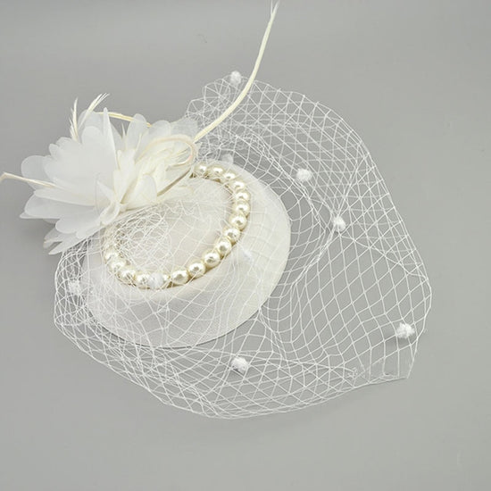 Net Feather Hats White Red Black Birdcage Wedding Bridal Pearl Fascinator - TulleLux Bridal Crowns &  Accessories 