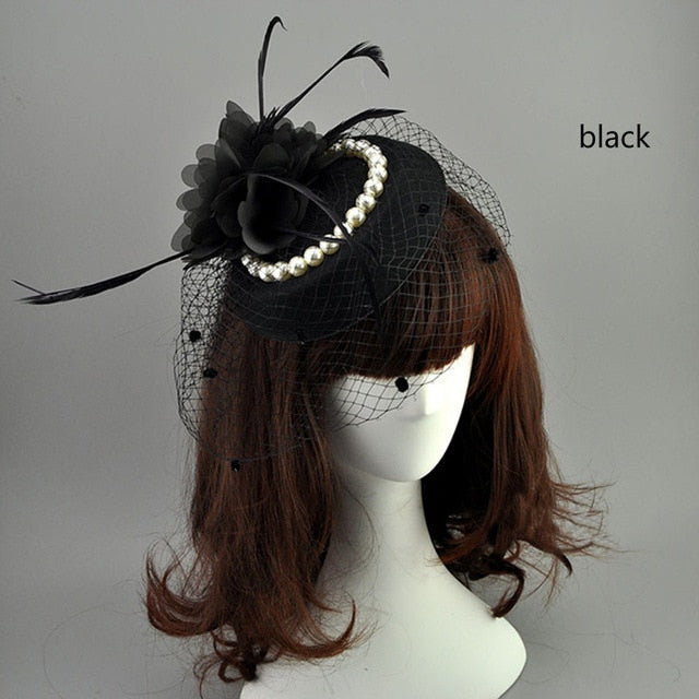 Black wedding online fascinator with feathers.