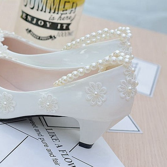 White Beading Ankle Strap Flowers Wedding Shoes - TulleLux Bridal Crowns &  Accessories 