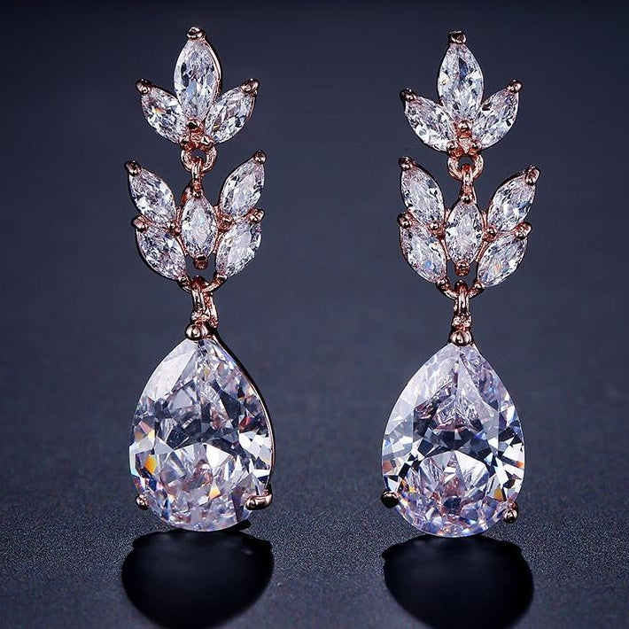 Romantic Bridal Wedding  Jewelry Exquisite Cubic Zircon Dangle Earrings in 6 Colors - TulleLux Bridal Crowns &  Accessories 