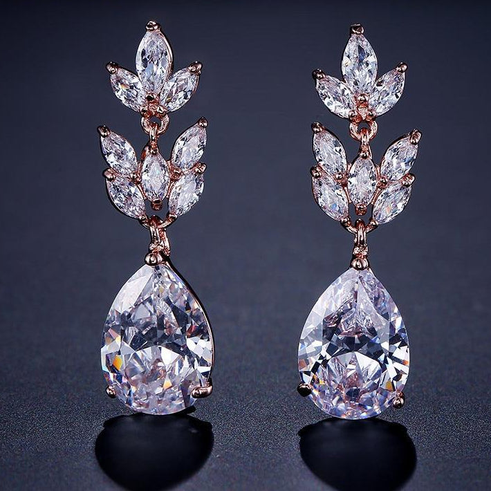 Load image into Gallery viewer, Romantic Bridal Wedding  Jewelry Exquisite Cubic Zircon Dangle Earrings in 6 Colors - TulleLux Bridal Crowns &amp;amp;  Accessories 
