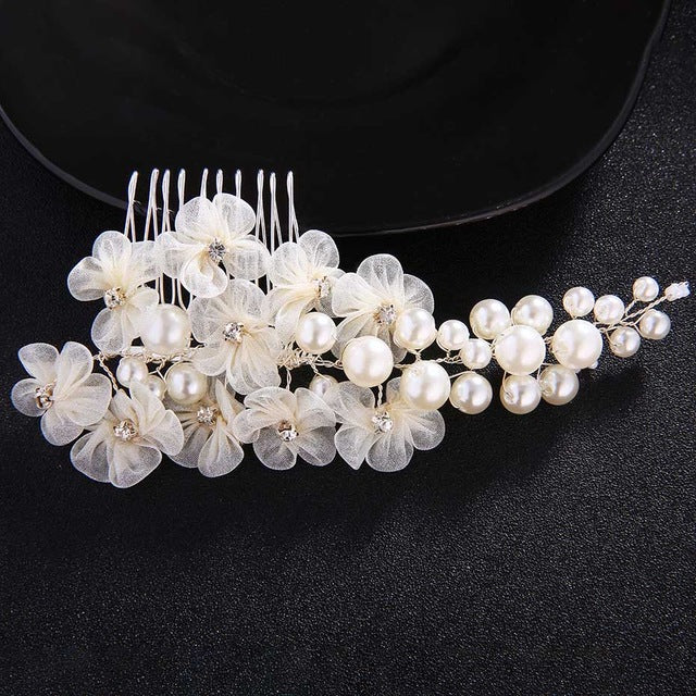 Load image into Gallery viewer, Wedding Peal Hair Combs  Lace Flowers Hair Pins for Bride Fashion Hair Accessories - TulleLux Bridal Crowns &amp;amp;  Accessories 
