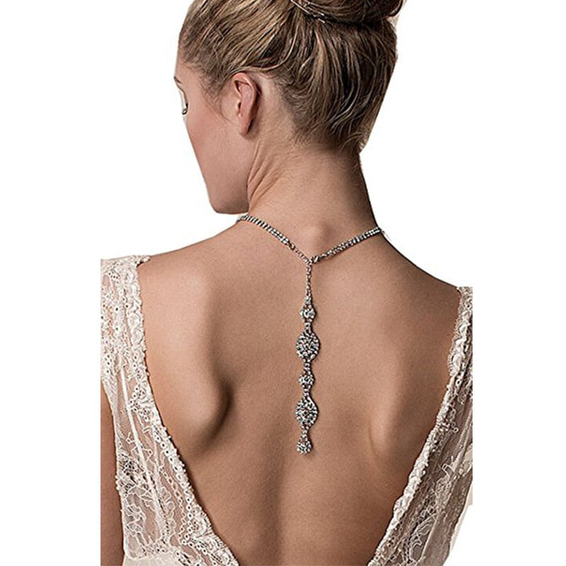 Back Drop Crystal Necklace Wedding Jewelry Linked Statement Fashion Collar  Choker - TulleLux Bridal Crowns &  Accessories 