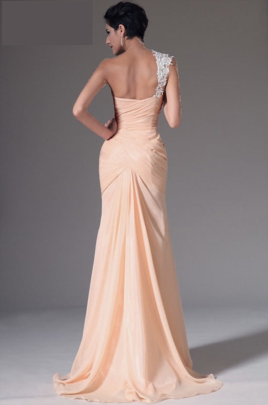 One-Shoulder Chiffon Evening Gown with White Applique Lace - TulleLux Bridal Crowns &  Accessories 