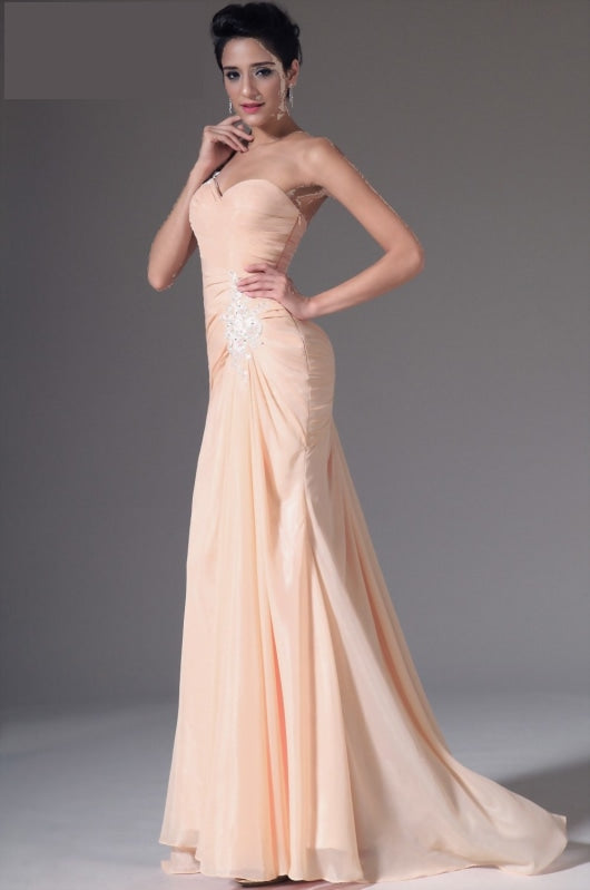 One-Shoulder Chiffon Evening Gown with White Applique Lace - TulleLux Bridal Crowns &  Accessories 