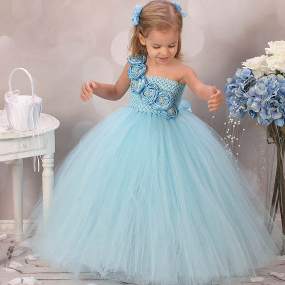 Load image into Gallery viewer, Girls Flower Tulle Tutu Dress for Birthdays, Weddings, Performance in 4 Colors - TulleLux Bridal Crowns &amp;amp;  Accessories 
