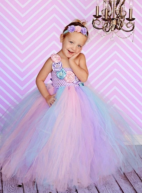 Load image into Gallery viewer, Girls Flower Tulle Tutu Dress for Birthdays, Weddings, Performance in 4 Colors - TulleLux Bridal Crowns &amp;amp;  Accessories 
