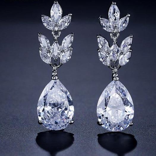 Load image into Gallery viewer, Romantic Bridal Wedding  Jewelry Exquisite Cubic Zircon Dangle Earrings in 6 Colors - TulleLux Bridal Crowns &amp;amp;  Accessories 
