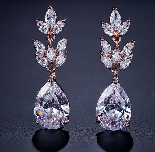 Romantic Bridal Wedding  Jewelry Exquisite Cubic Zircon Dangle Earrings in 6 Colors - TulleLux Bridal Crowns &  Accessories 