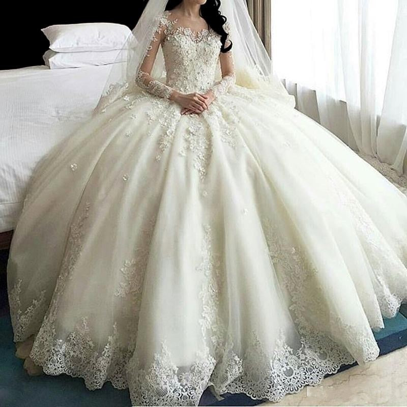 Load image into Gallery viewer, Crystal Flower Ball Gown Lace Appliques Wedding Gown - TulleLux Bridal Crowns &amp;amp;  Accessories 
