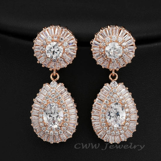 Cubic Zirconia Pave Round Drop Crystal Earrings - TulleLux Bridal Crowns &  Accessories 