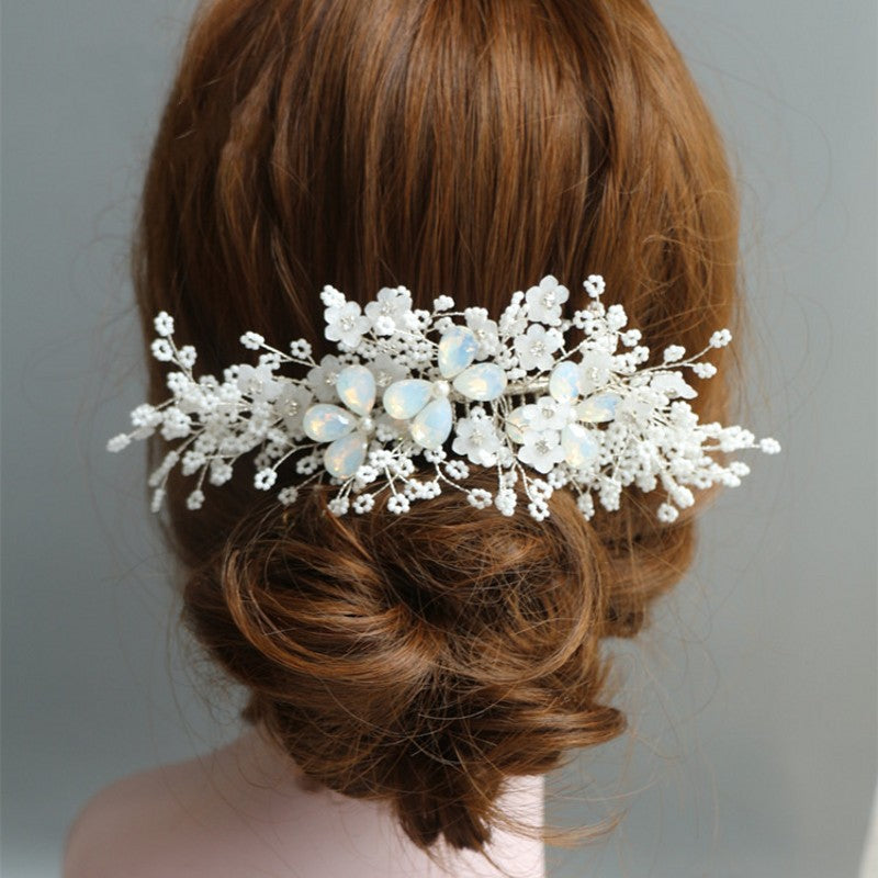 Bridal Silver Hair Piece Comb Floral Wedding Accessories - TulleLux Bridal Crowns &  Accessories 