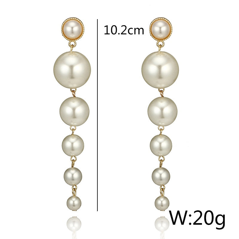 Load image into Gallery viewer, Big Simulated Pearl Long  Drop Earrings Elegant Pearls String - TulleLux Bridal Crowns &amp;amp;  Accessories 
