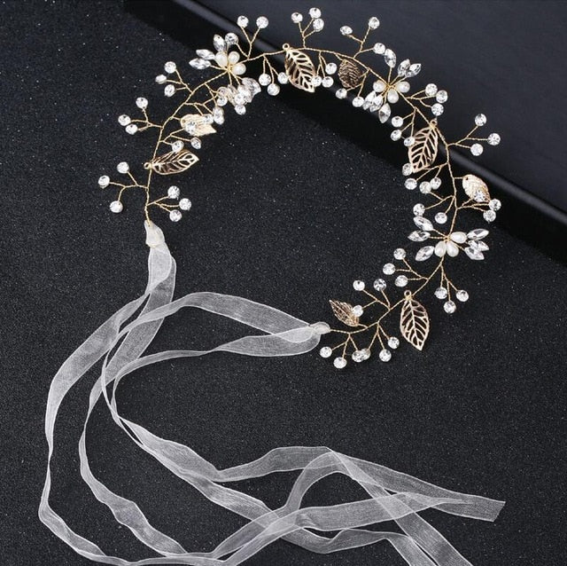 Load image into Gallery viewer, Crystal Rhinestone Bridal Headpieces Satin Ribbon Wedding Hair Accessories for Brides Tiaras Crowns Headbands - TulleLux Bridal Crowns &amp;amp;  Accessories 
