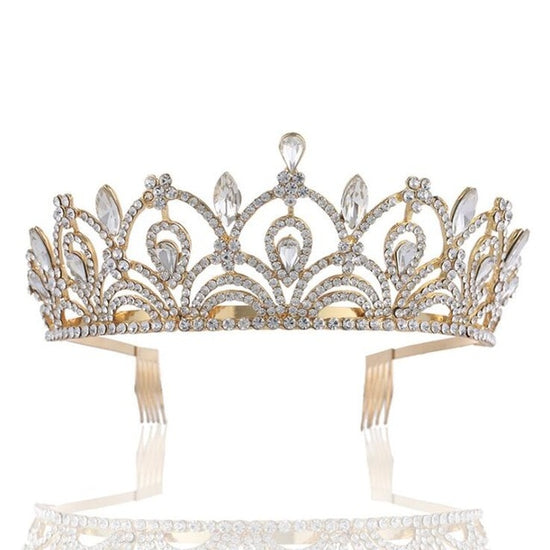 European Crystal Tiaras Vintage Gold Rhinestone Pageant Crowns With Comb Baroque Wedding Hair Accessories - TulleLux Bridal Crowns &  Accessories 
