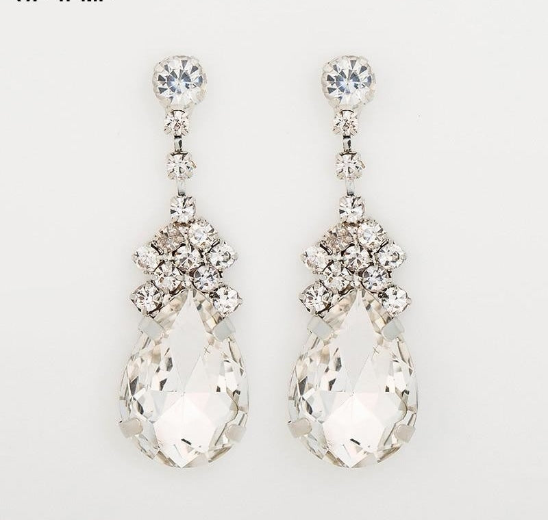 
                      
                        Cubic Zirconia Drop Earrings With Tiny CZ Luxury Bridal Wedding Earrings Rhodium Plated - TulleLux Bridal Crowns &  Accessories 
                      
                    