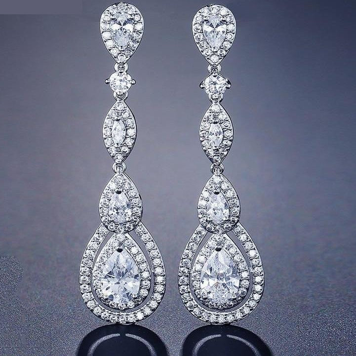 Cubic Zirconia Wedding Earrings Long Dangle Bridal Jewelry Accessory, discover understated luxury with these hand-crafted bridal earrings, fea