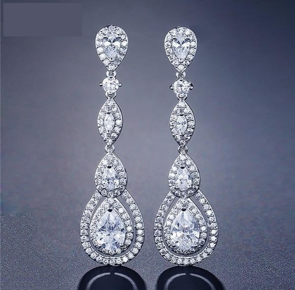 
                      
                        Cubic Zirconia Wedding Earrings Long Dangle Bridal Jewelry Accessory, discover understated luxury with these hand-crafted bridal earrings, fea
                      
                    