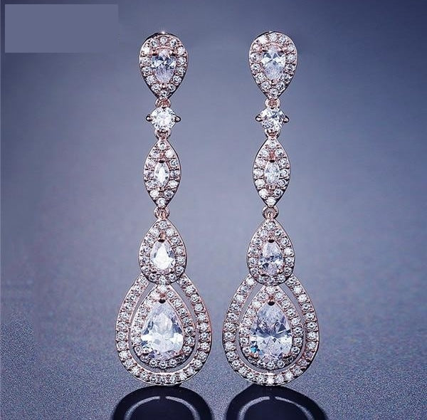 Cubic Zirconia Wedding Earrings Long Dangle Bridal Jewelry Accessory, discover understated luxury with these hand-crafted bridal earrings, fea