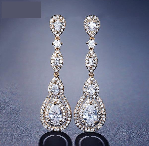 
                      
                        Cubic Zirconia Wedding Earrings Long Dangle Bridal Jewelry Accessory, discover understated luxury with these hand-crafted bridal earrings, fea
                      
                    