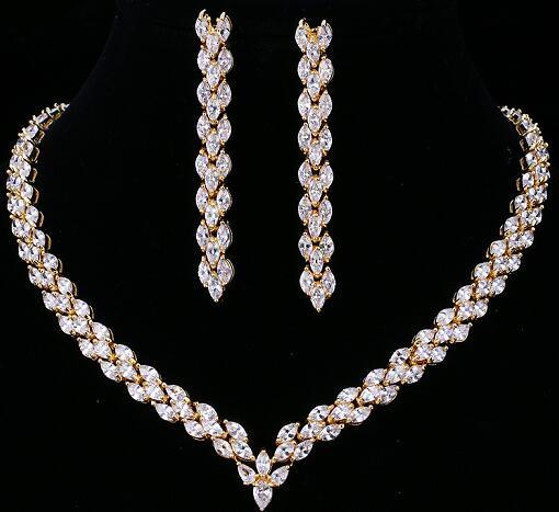 Load image into Gallery viewer, Exquisite Cubic Zirconia Wedding Party Jewelry Gold Color CZ Bridal Necklace Earring Set
