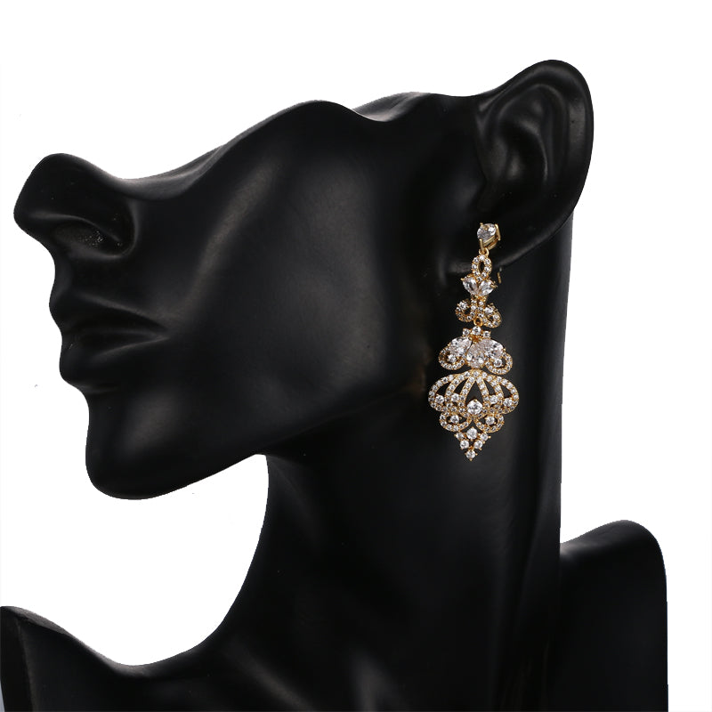 Elegant Evening Dinner Party  CZ Crystal Big Drop Dangle Earrings - TulleLux Bridal Crowns &  Accessories 