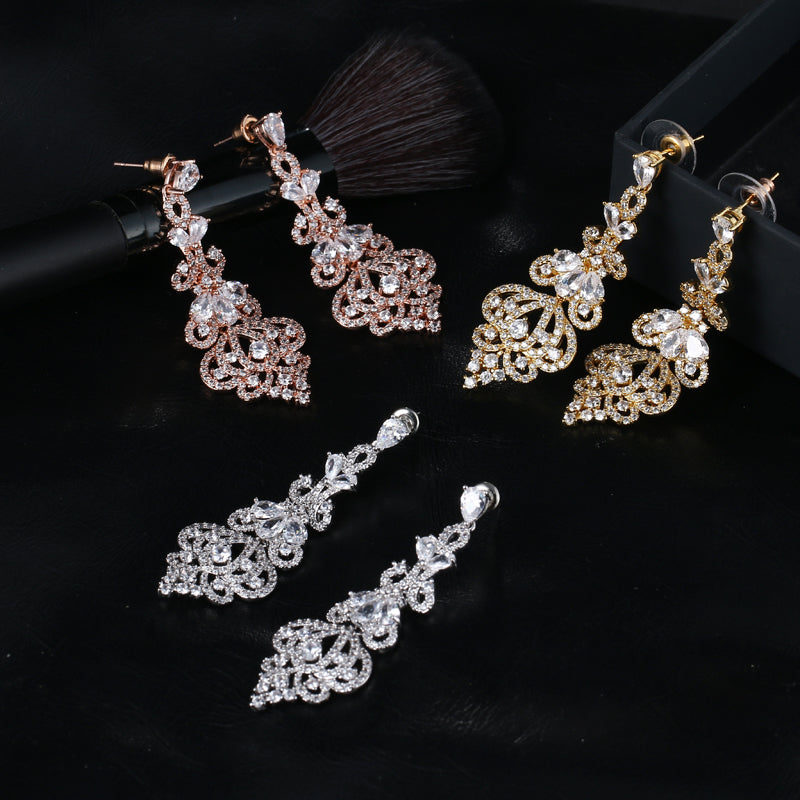 Elegant Evening Dinner Party  CZ Crystal Big Drop Dangle Earrings - TulleLux Bridal Crowns &  Accessories 