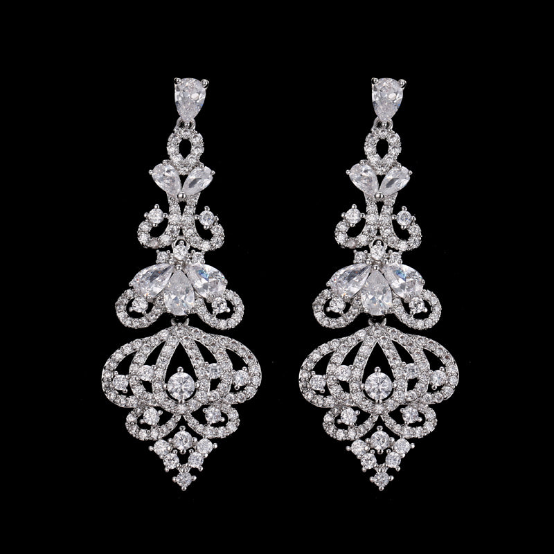 Elegant Evening Dinner Party  CZ Crystal Big Drop Dangle Earrings - TulleLux Bridal Crowns &  Accessories 