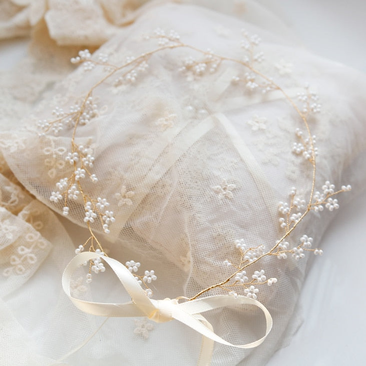 Handmade Pearl Gold Wedding Hair Vine Headband - TulleLux Bridal Crowns &  Accessories 