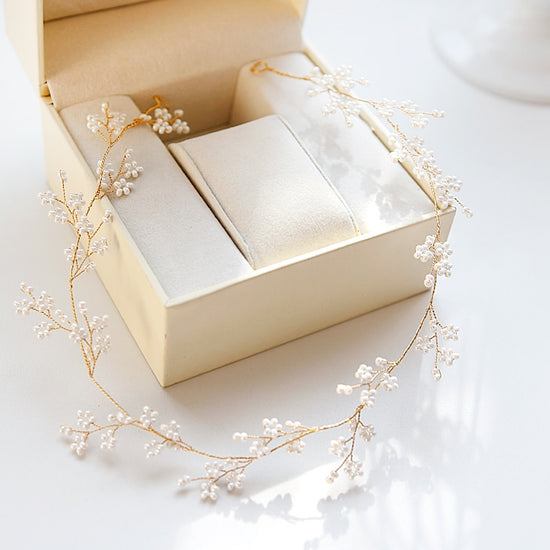 Handmade Pearl Gold Wedding Hair Vine Headband - TulleLux Bridal Crowns &  Accessories 