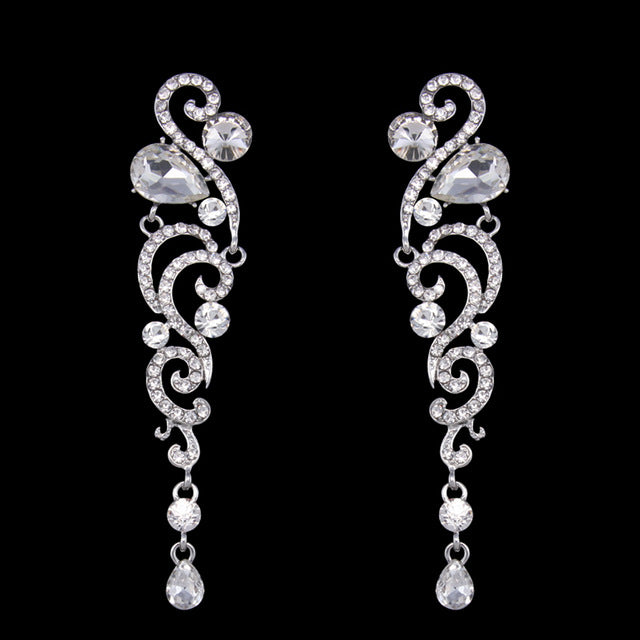 7 Colors Luxury Crystal Wedding Long Earrings for Bridesmaids - TulleLux Bridal Crowns &  Accessories 