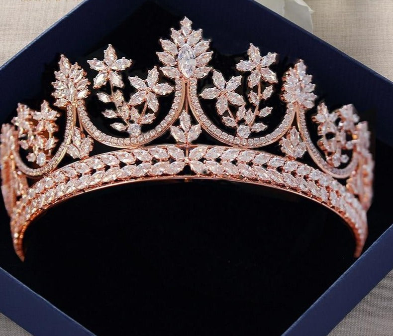 Royal Crystal Rose Gold Bridal Wedding Tiara Crown - TulleLux Bridal Crowns &  Accessories 